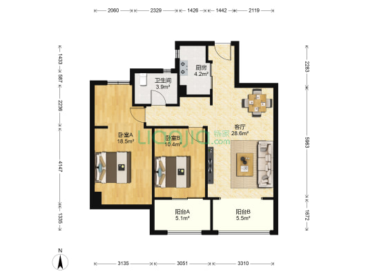 德信北海公园 2室1厅1卫 87平方