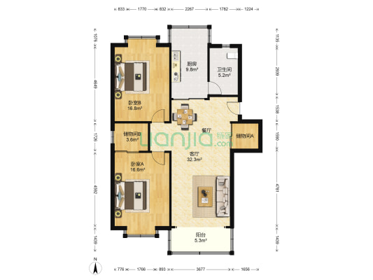 锦桂苑 2室1厅1卫 110平方