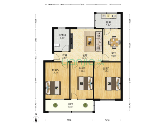 许昌市农行职工住宅楼 3室2厅1卫 104平方