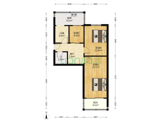 收割机厂家属楼(胜利西路) 3室1厅1卫 68平方