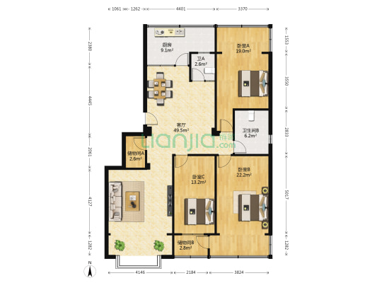 兴利花园 3室1厅2卫 159平方