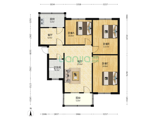 颍州中路中行家属院 3室2厅1卫 96平方