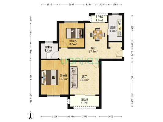 万润嘉园 2室2厅1卫 90平方