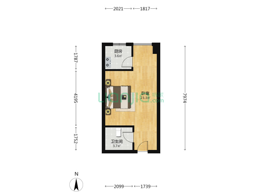 名流美域中装一居，价低 70年住宅-户型图