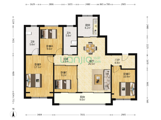 万科时代都会 4室1厅2卫 144平方