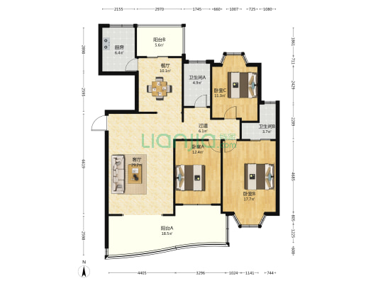 好旺花园 3室2厅2卫 138平方