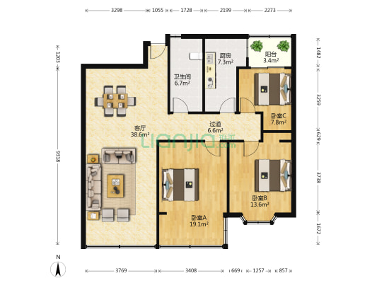 知音花园 3室1厅1卫 120平方