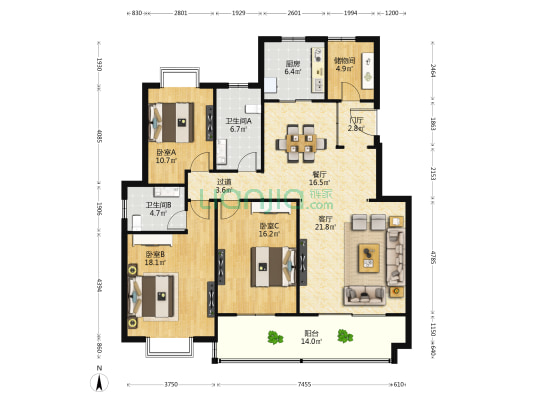 地勘二七0所宿舍 3室2厅2卫 145平方