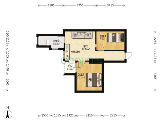 景致花园 2室1厅1卫 54平方