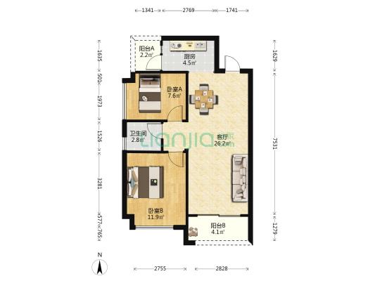 晨华公园府 2室1厅1卫 76平方