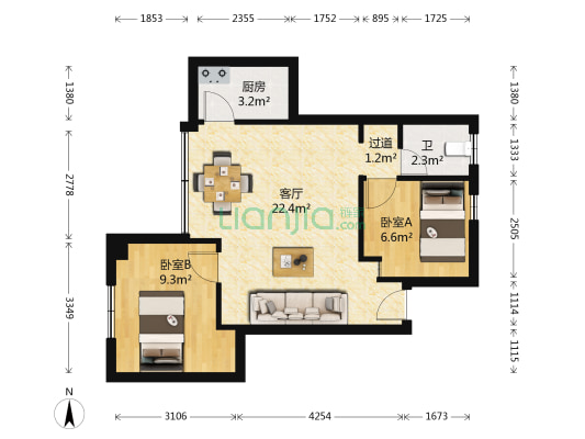 金汇花园 2室1厅1卫 61平方