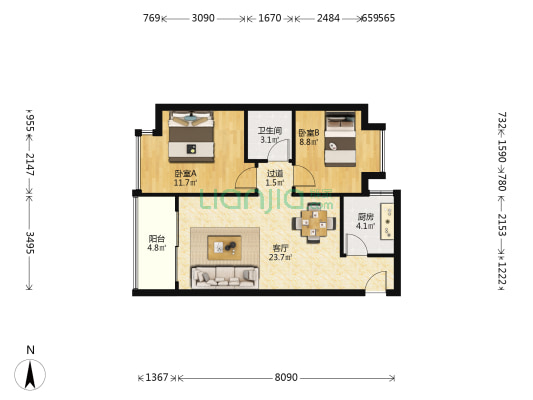 兰亭上东 2室1厅1卫 73平方