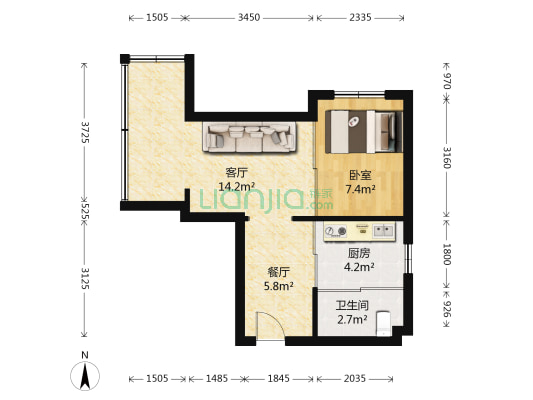 欣昌小区 1室2厅1卫 48平方