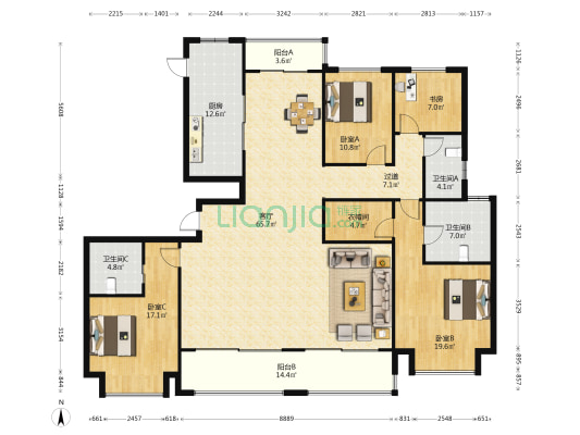 河西金茂府珑园 4室1厅3卫 226平方