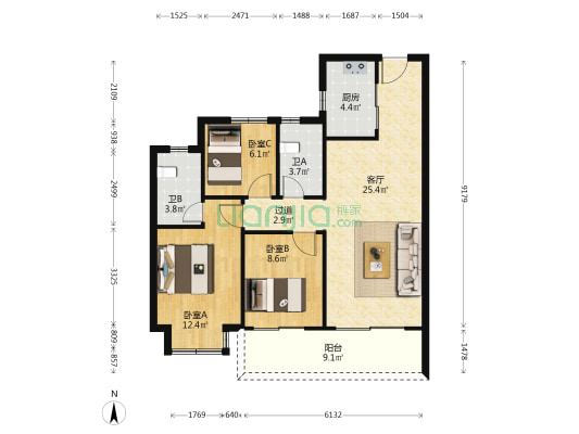久宁府 3室1厅2卫 97平方