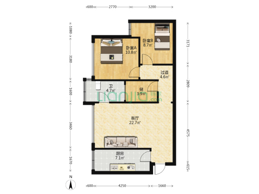 利尔月半湾 2室1厅1卫 74平方