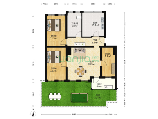 净土胡同 3室1厅1卫 95平方