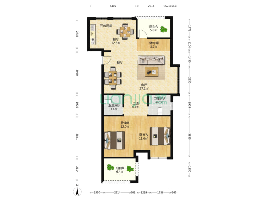 欣隆盛世欣禧湾 2室2厅2卫 106平方