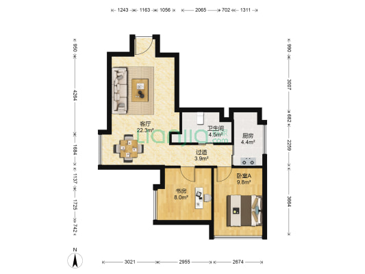 爱居 2室1厅1卫 72平方