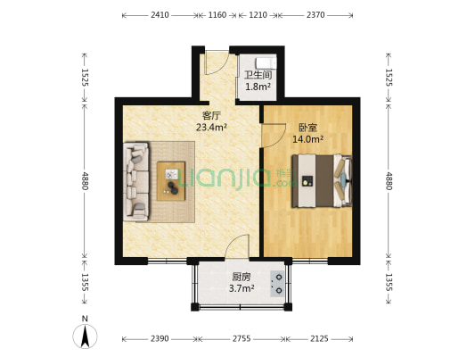 科大安居小区 1室1厅1卫 54平方