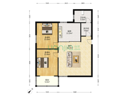 云台大厦 2室1厅2卫 123平方