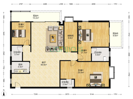 地税宿舍楼 3室1厅3卫 185平方