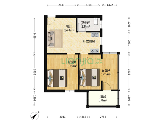 任冬街 2室1厅1卫 50平方