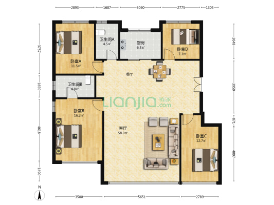 金地九阙台 4室1厅2卫 137平方