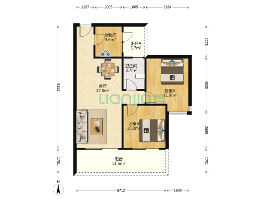 万商美寓 2室1厅1卫 85平方
