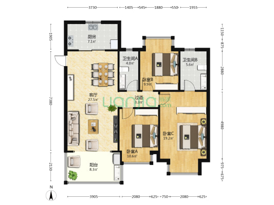 藕乐汇·悦府Ⅱ期 3室1厅2卫 118平方