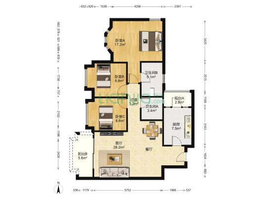 锦绣香江山水园 3室1厅2卫 112平方