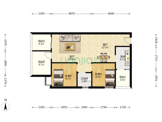 花雨树阳光小镇 2室2厅1卫 79平方