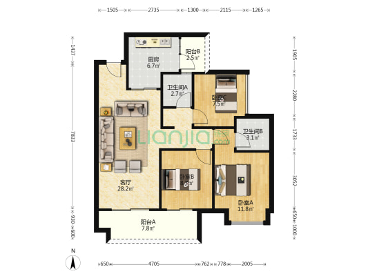 保利天汇·天御 3室1厅2卫 100平方