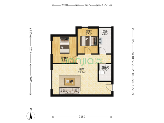 鹤祥雅居 2室1厅1卫 73平方
