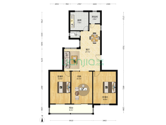 盐城市检察院行装处 3室1厅2卫 108平方