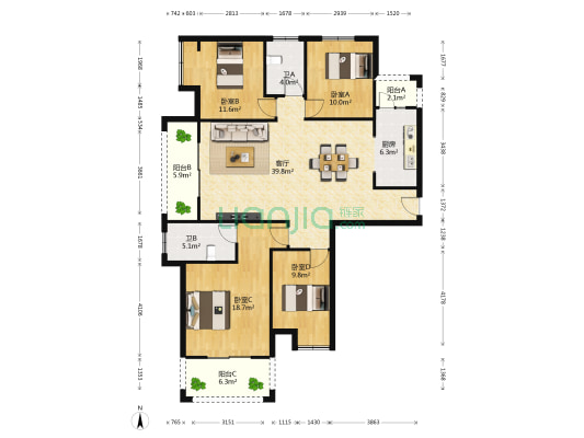 西湖观邸 4室1厅2卫 146平方