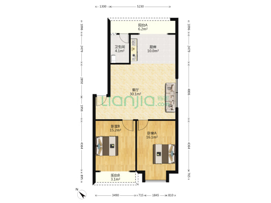 合家苑 2室1厅1卫 96平方