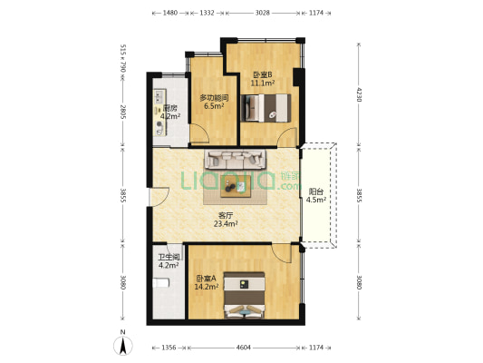 恒基花园 3室1厅1卫 87平方