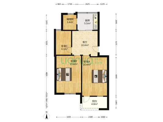 武汉电话设备厂宿舍 3室1厅0卫 68平方