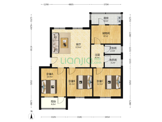 魁星楼街 3室1厅2卫 100平方