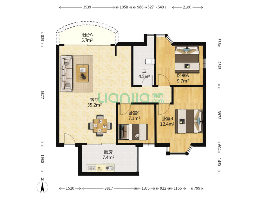 丽晴轩 3室1厅1卫 102平方