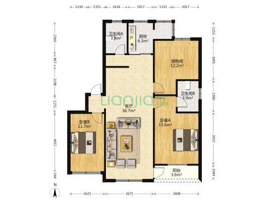 东豪新村 2室1厅2卫 111平方