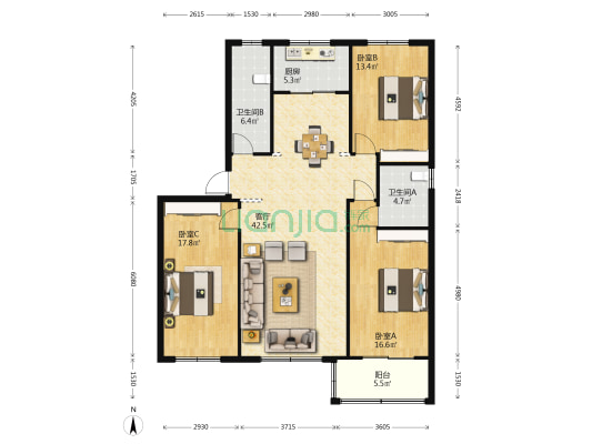 南街龙公馆 3室1厅2卫 143平方