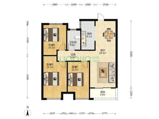 浩创梧桐花语 3室1厅1卫 100平方