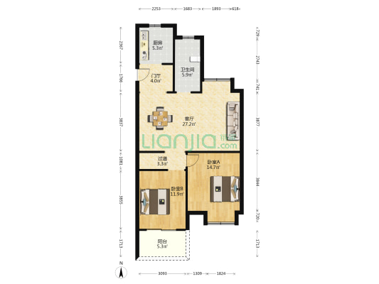 圃宁雅居 2室1厅1卫 102平方