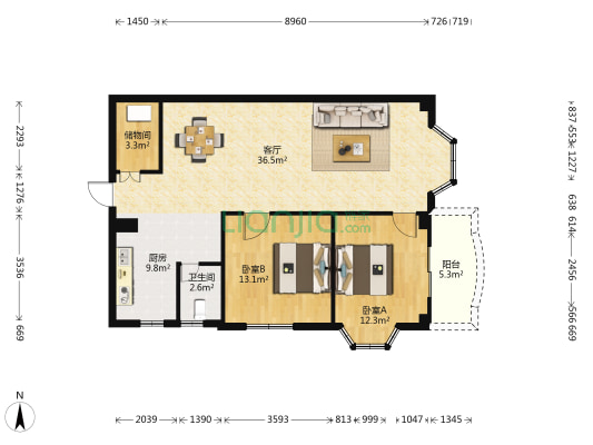 名湖豪门 2室1厅1卫 90平方