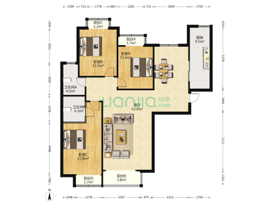 赵苑观邸 3室1厅2卫 161平方