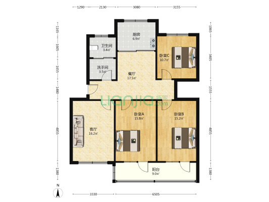 财政小区 3室2厅2卫 118平方