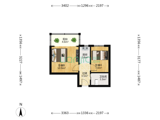 北方公寓 2室0厅1卫 46平方