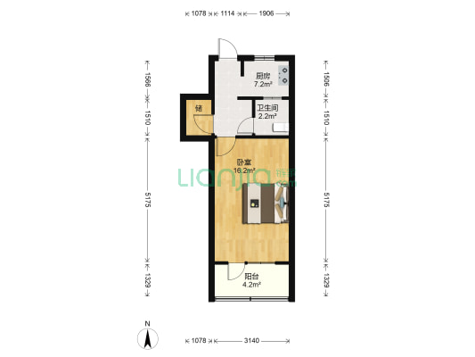 白大楼 1室0厅1卫 39平方